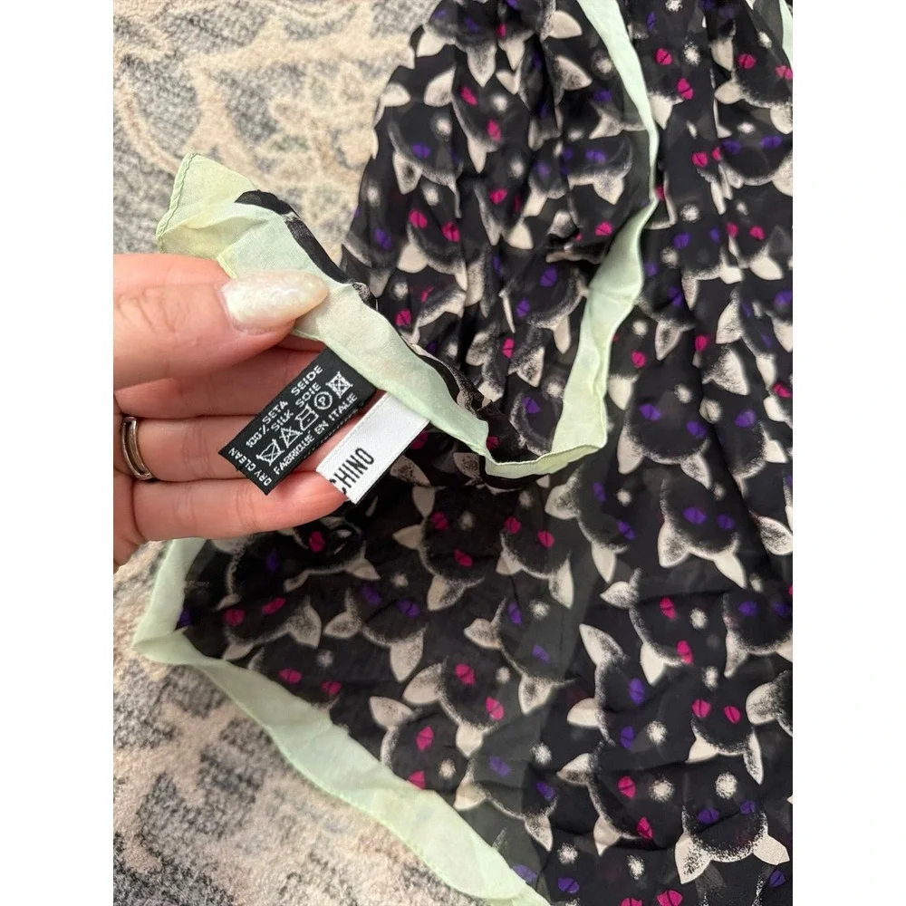 Vintage Moschino Larioseta Silk Scarf Black Cats Pink Purple Eyes